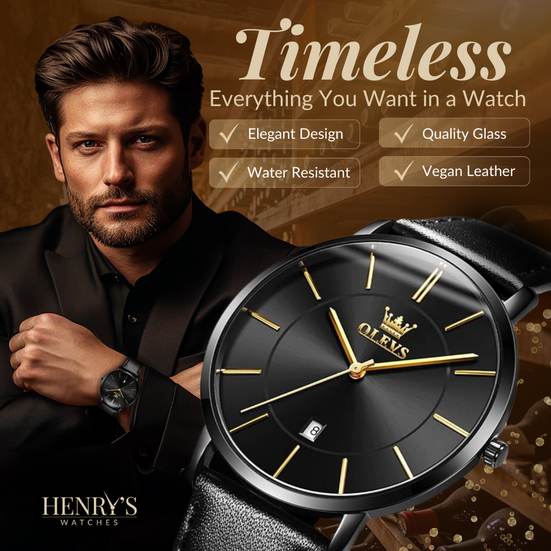 Elegant watch with leather strap