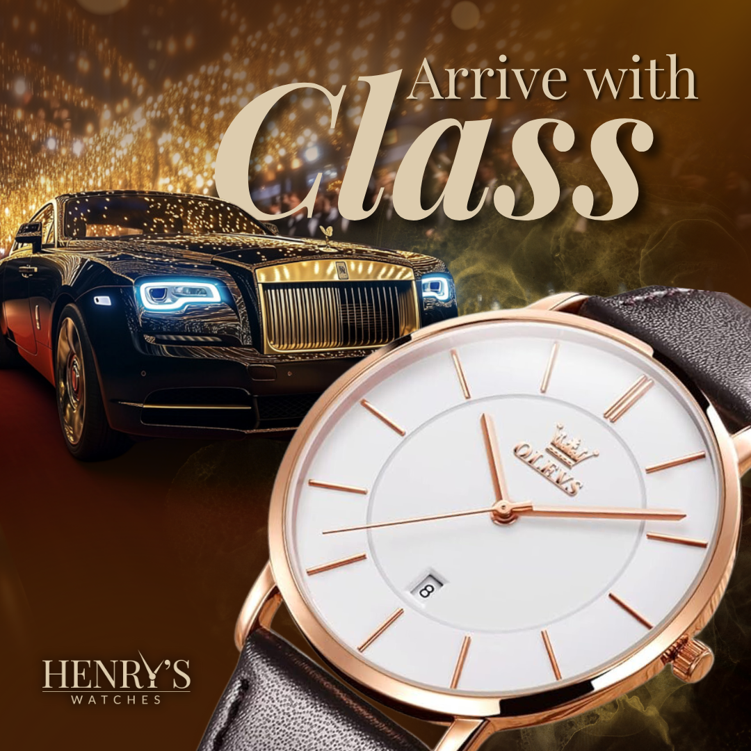 Elegant leather strap date watch