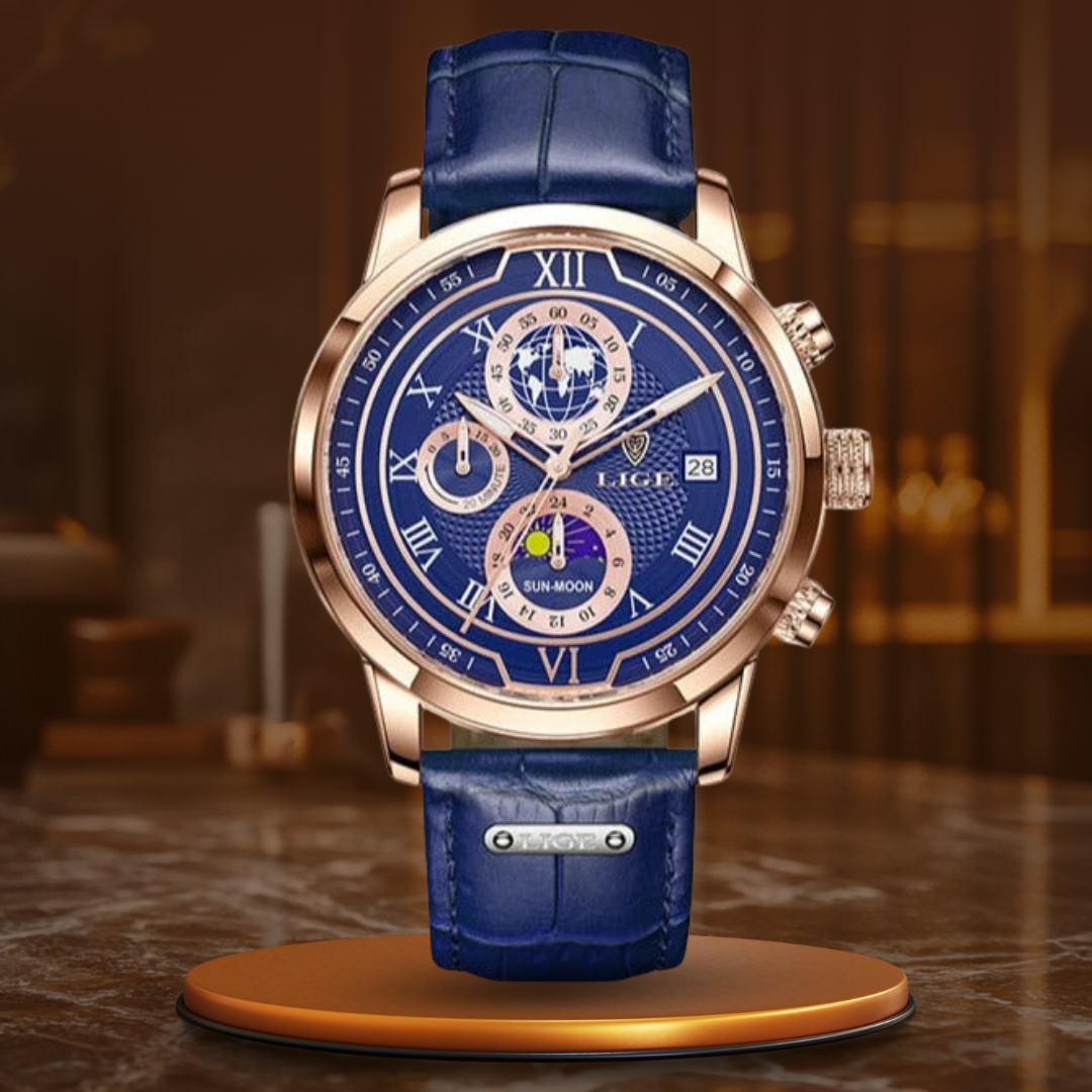 Elegant Chronograph Watch with Premium Leather Strap