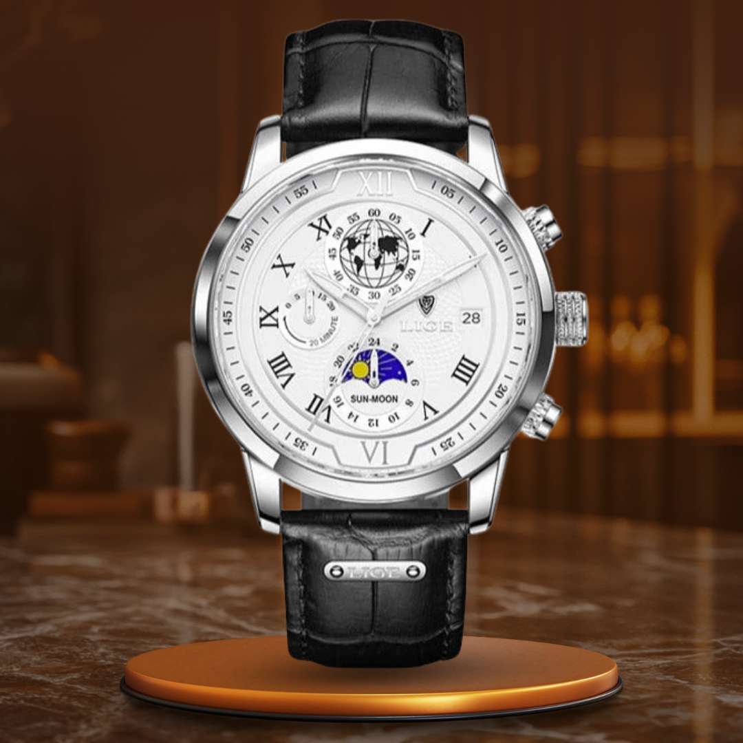 Elegant Chronograph Watch with Premium Leather Strap
