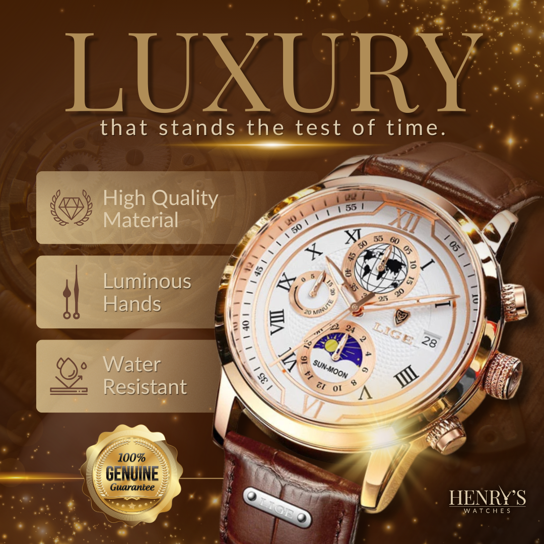 Elegant Chronograph Watch with Premium Leather Strap