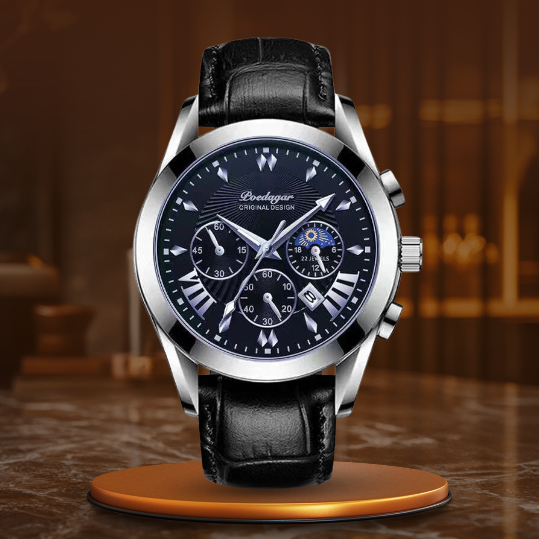 Watch with elegant leather strap and luxurious design