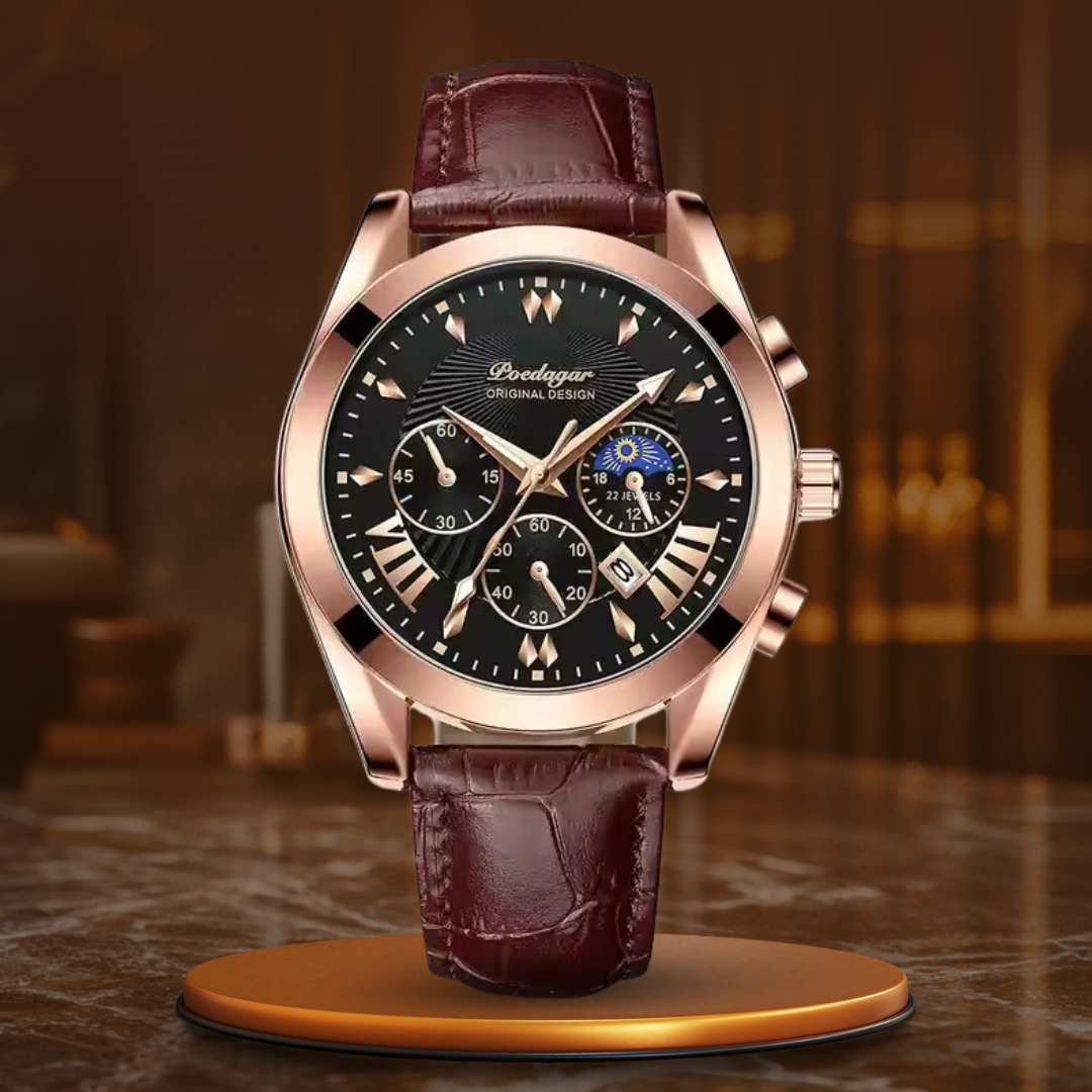 Watch with elegant leather strap and luxurious design
