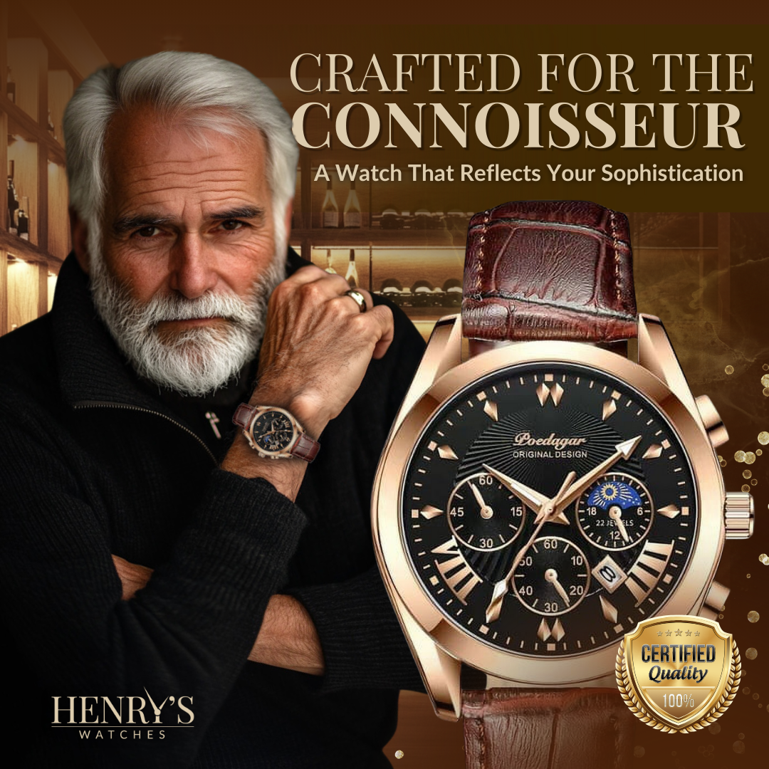 Watch with elegant leather strap and luxurious design