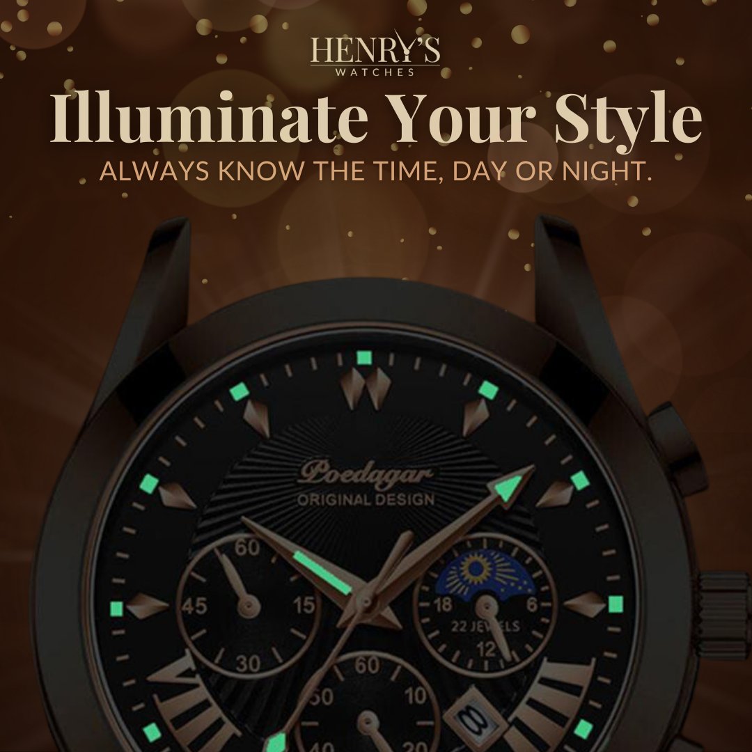 Watch with elegant leather strap and luxurious design