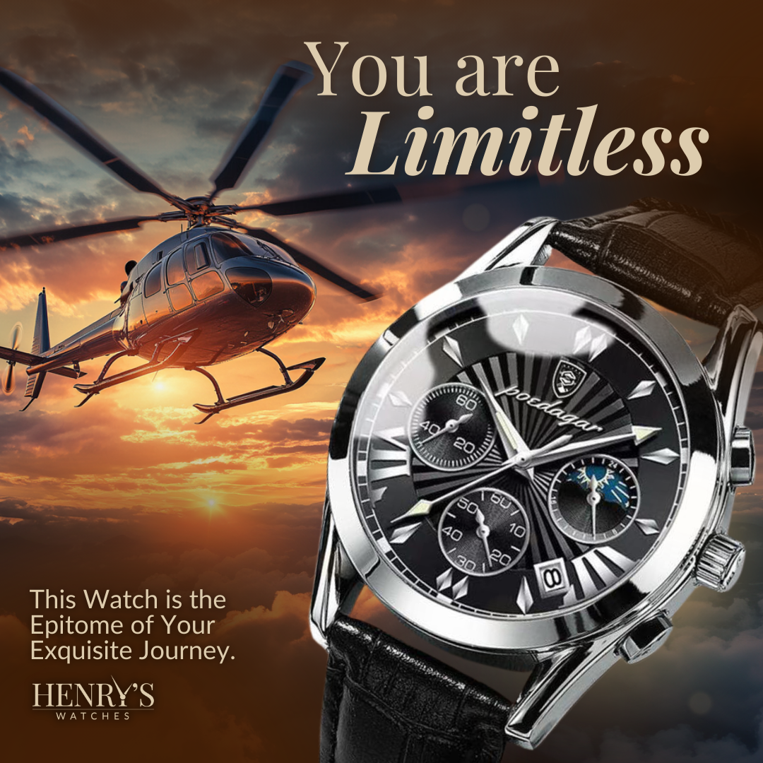 Watch with elegant leather strap and luxurious design