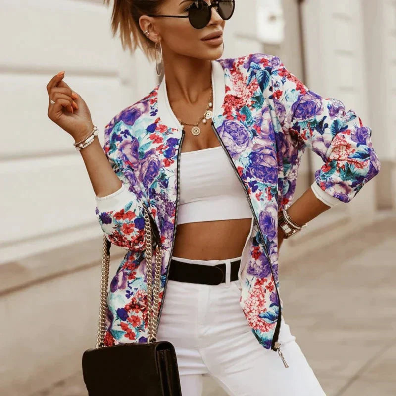 Women's Floral Print Jacket with Varvatos Cut for a Casual and Chic Style