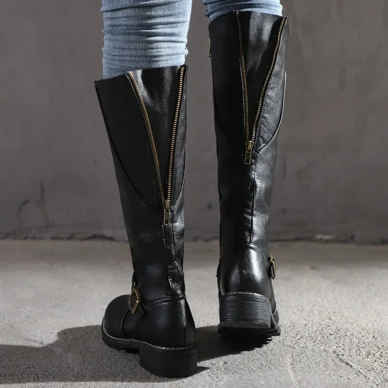 Stylish High Biker Boots for Women – Edgy Design with Oversized Heel