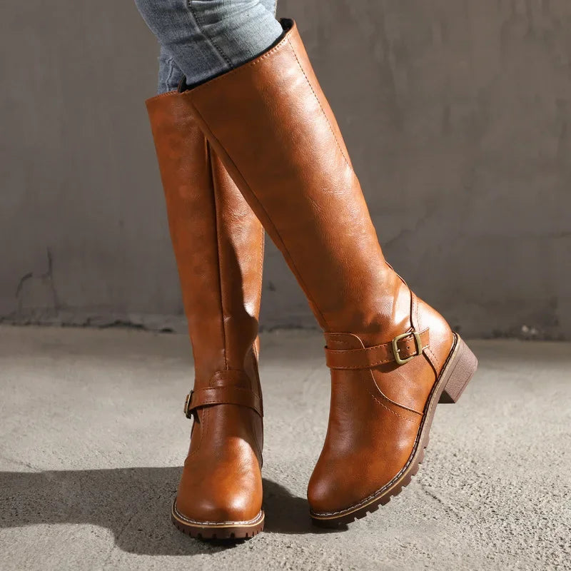 Stylish High Biker Boots for Women – Edgy Design with Oversized Heel