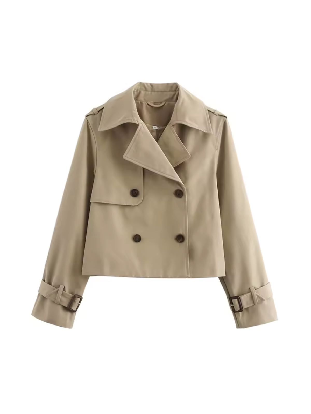 Elegant women's trench coat with a lapel collar and belted cuffs