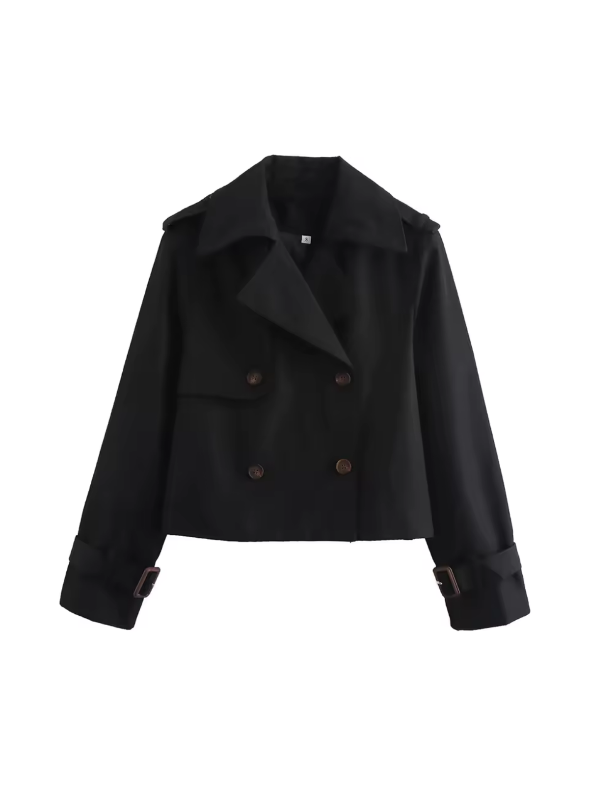Elegant women's trench coat with a lapel collar and belted cuffs
