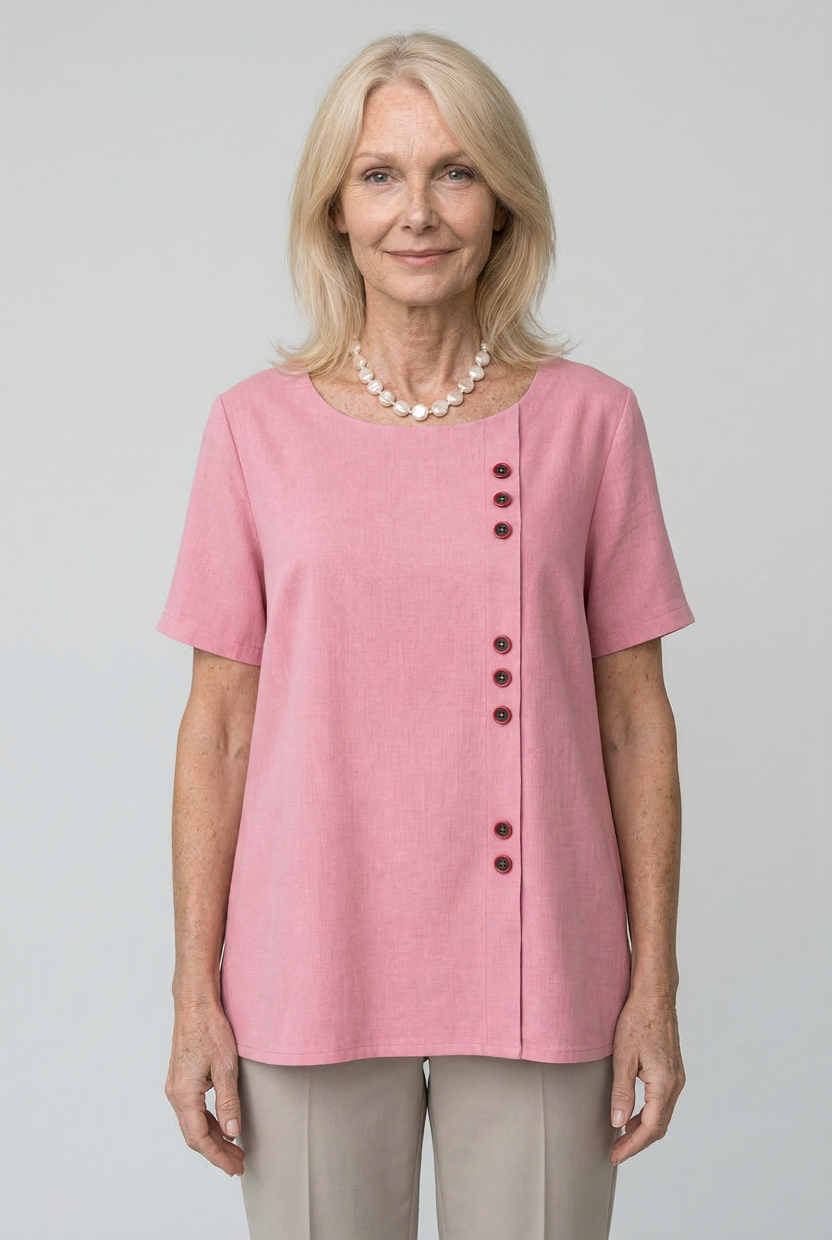 Elegant Women's Linen Blouse with Button-Front Closure
