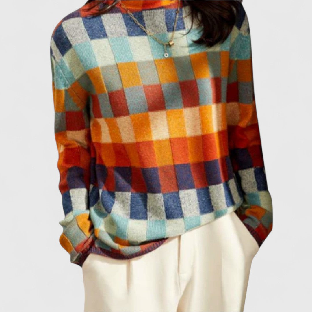 Erika - Patchwork Sweater with Turtleneck, Perfect for a Cozy and Charming Style