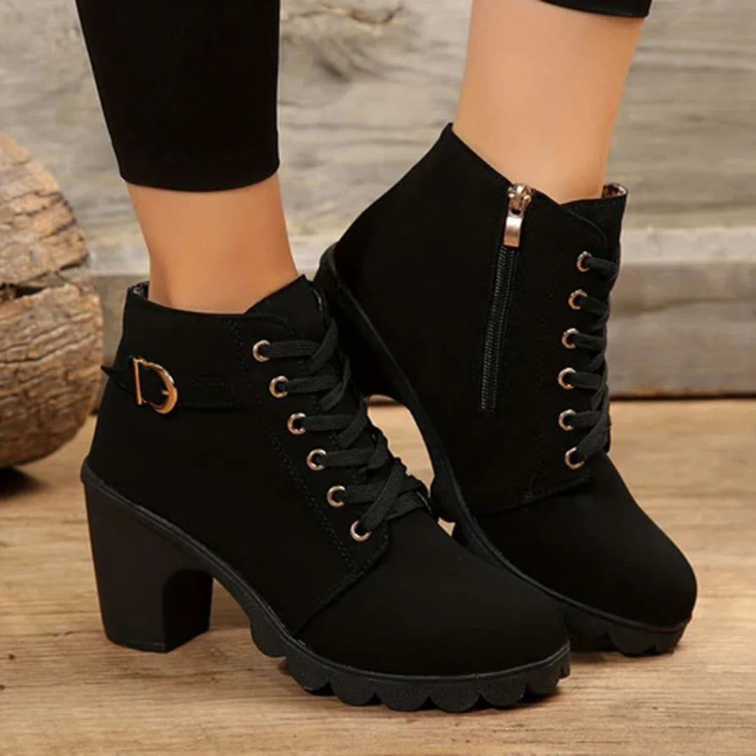Women's Ankle Boots with Lacing - Bold Style with Chunky Heel