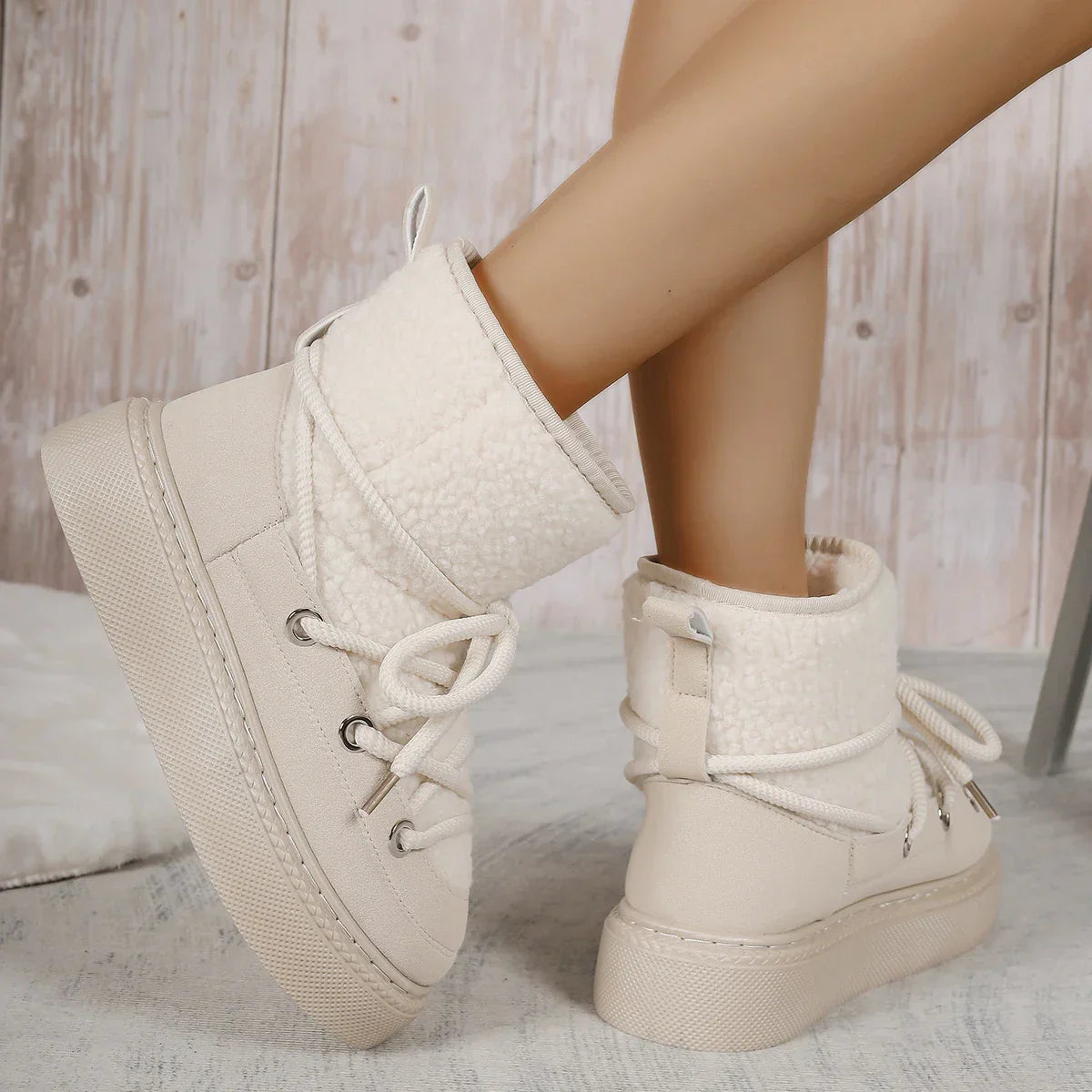 Winter Lace-up Ankle Boots for Women – Warm Feel and Non-slip Design