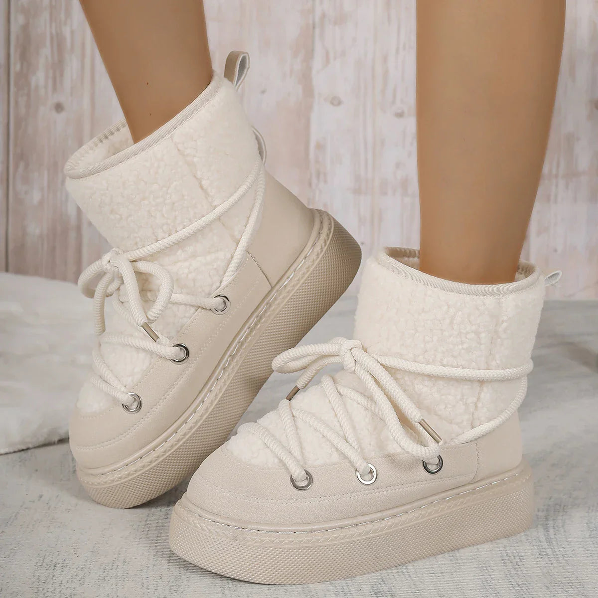 Winter Lace-up Ankle Boots for Women – Warm Feel and Non-slip Design