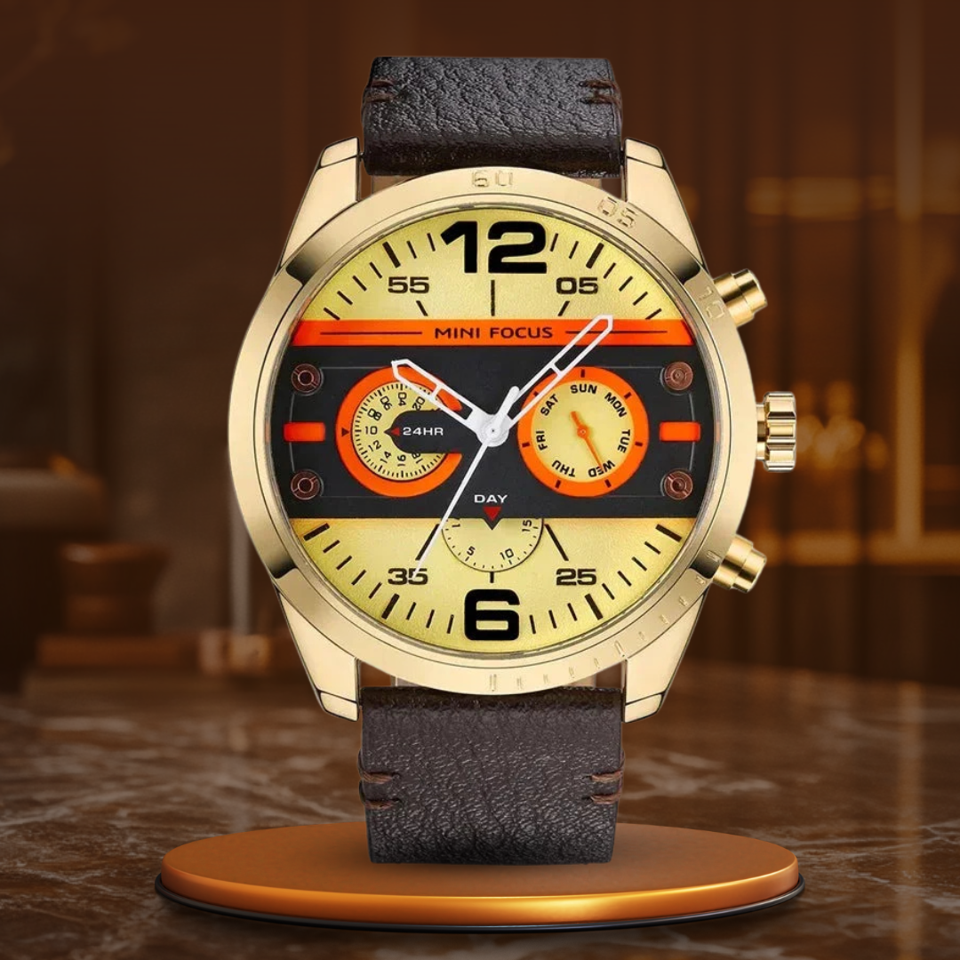 Luxury Leather Sport Chronograph Watch with Quartz Movement