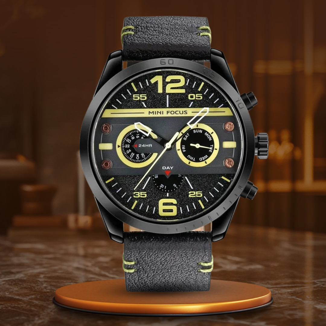 Luxury Leather Sport Chronograph Watch with Quartz Movement