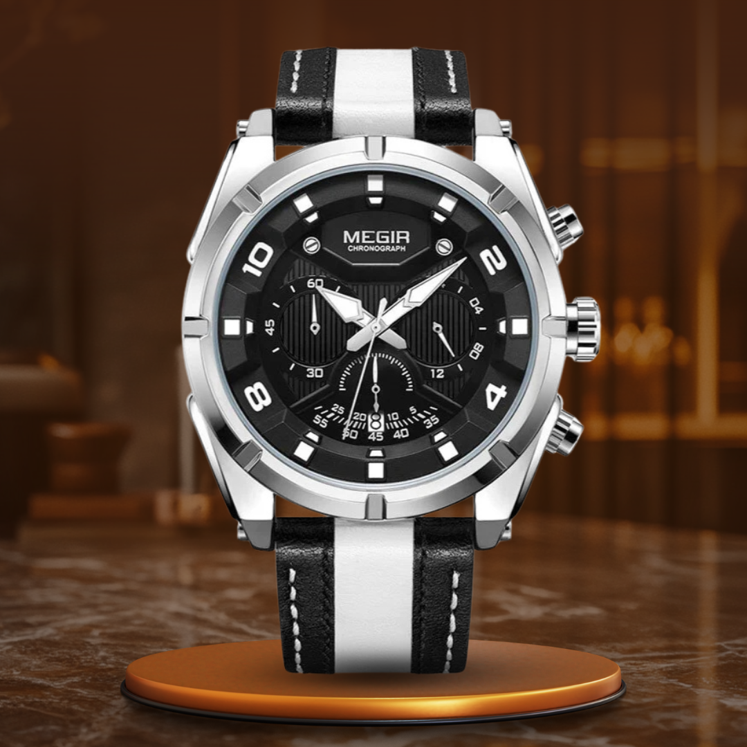 Luxury Sports Chronograph Watch in Military Leather