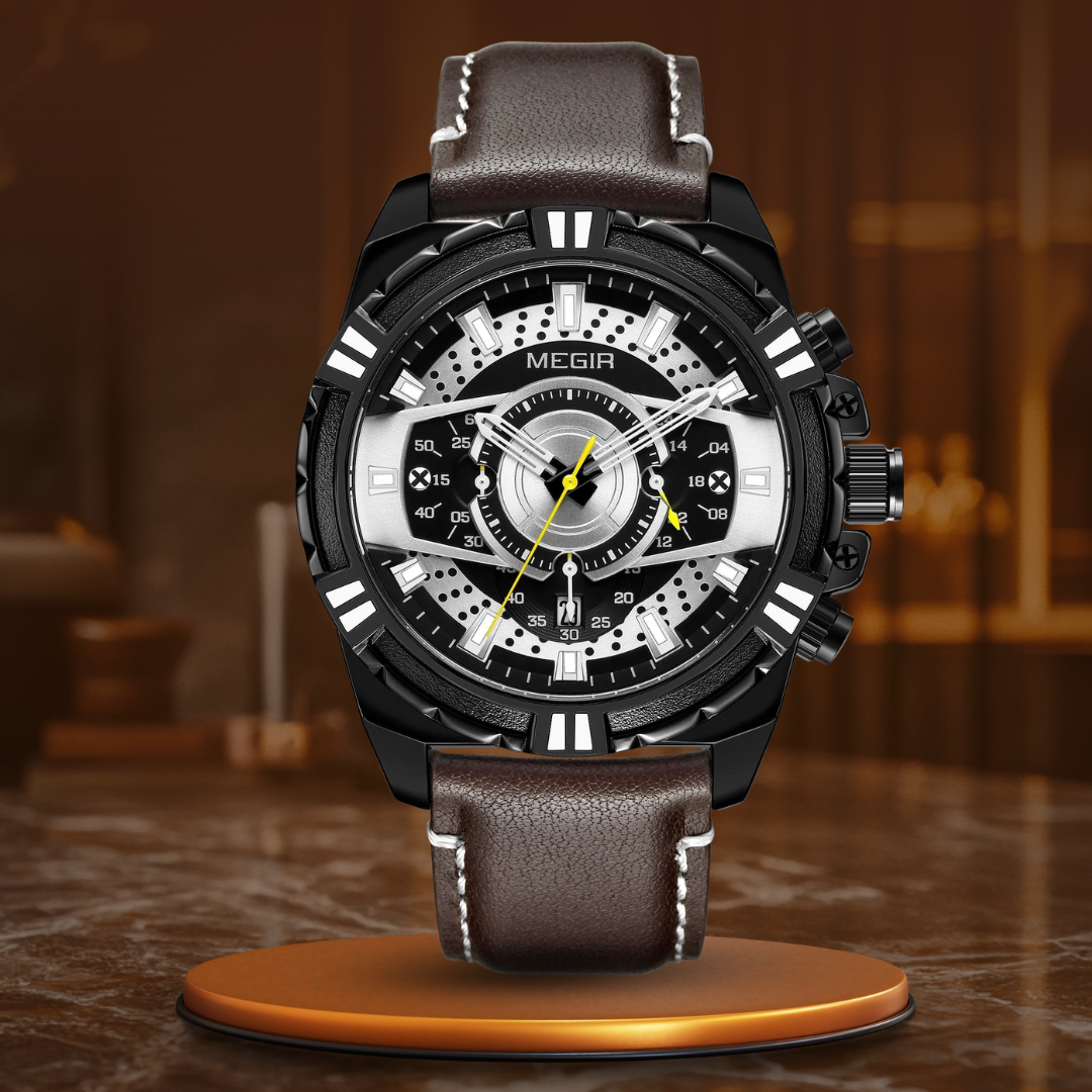 Luxury Sport Watch with Quartz Chronograph Leather for Military Spirit