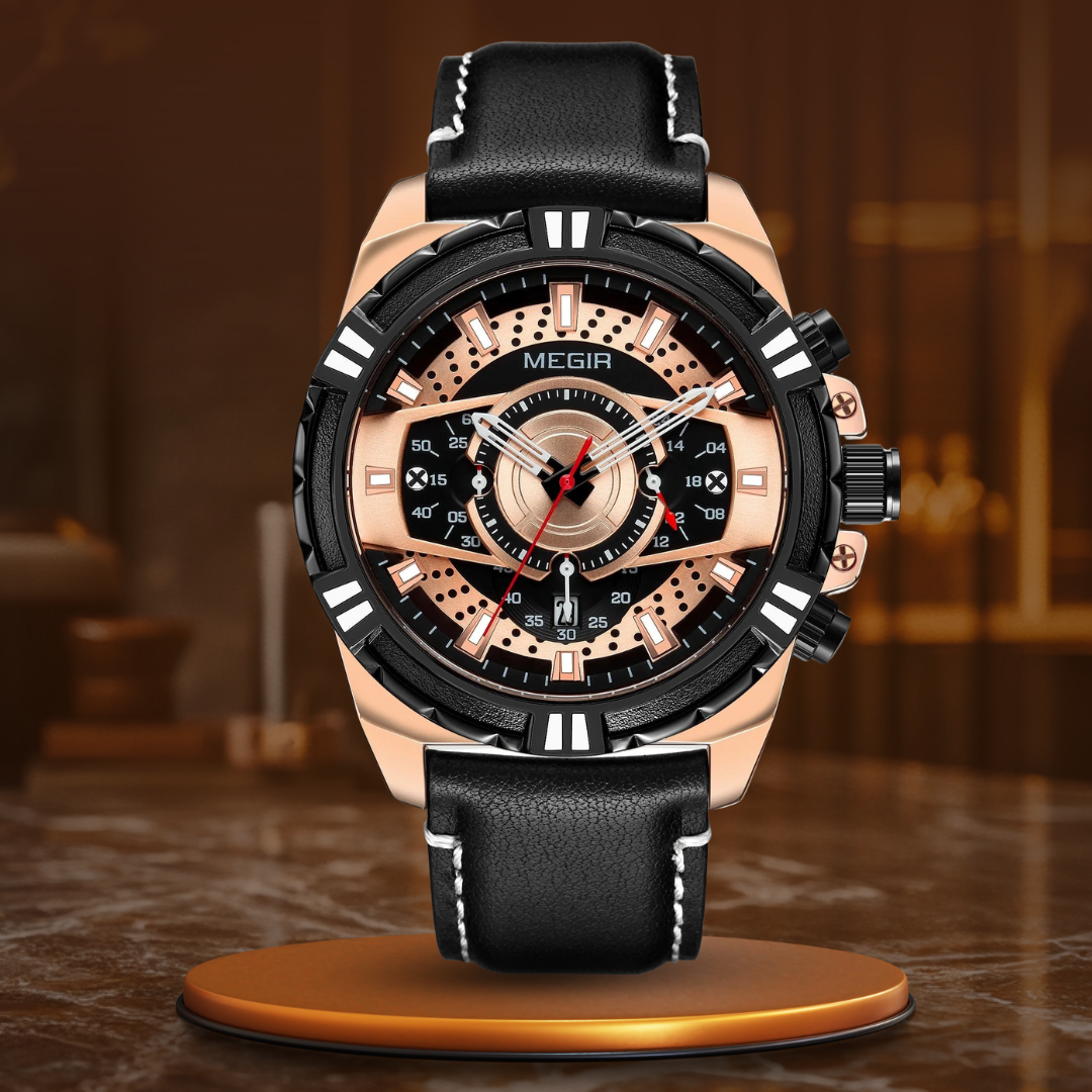 Luxury Sport Watch with Quartz Chronograph Leather for Military Spirit