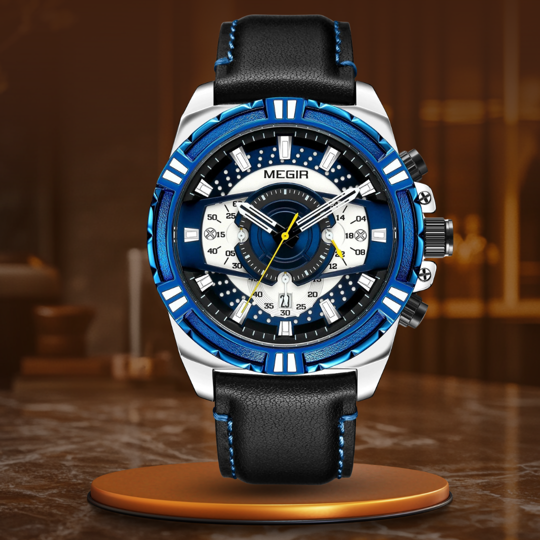 Luxury Sport Watch with Quartz Chronograph Leather for Military Spirit