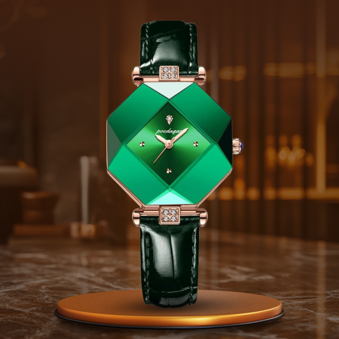 Elegant Quartz Watch with Luxury Green Diamond