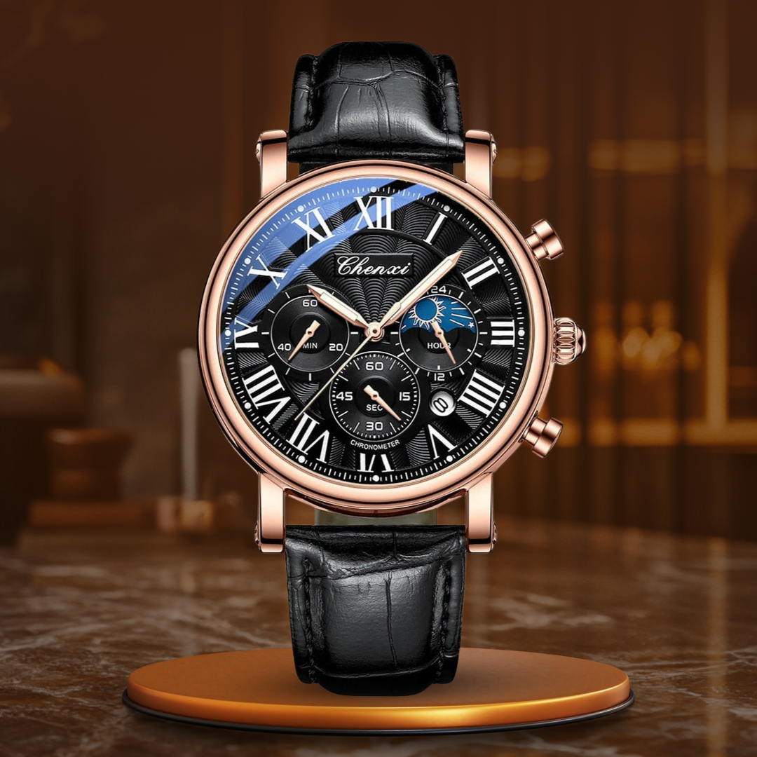 Elegant Quartz Watch with Luxury Leather Strap
