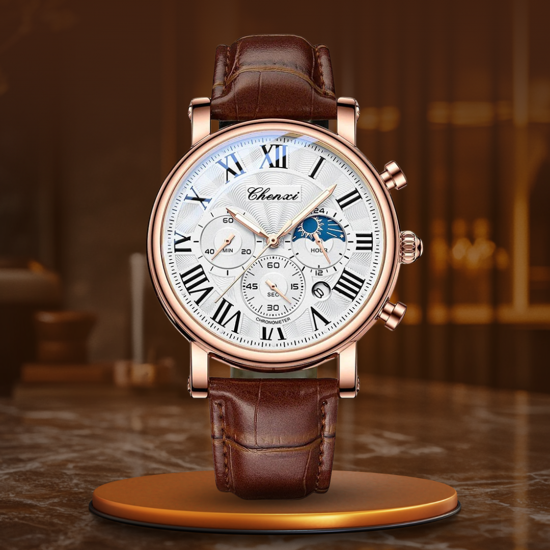 Elegant Quartz Watch with Luxury Leather Strap
