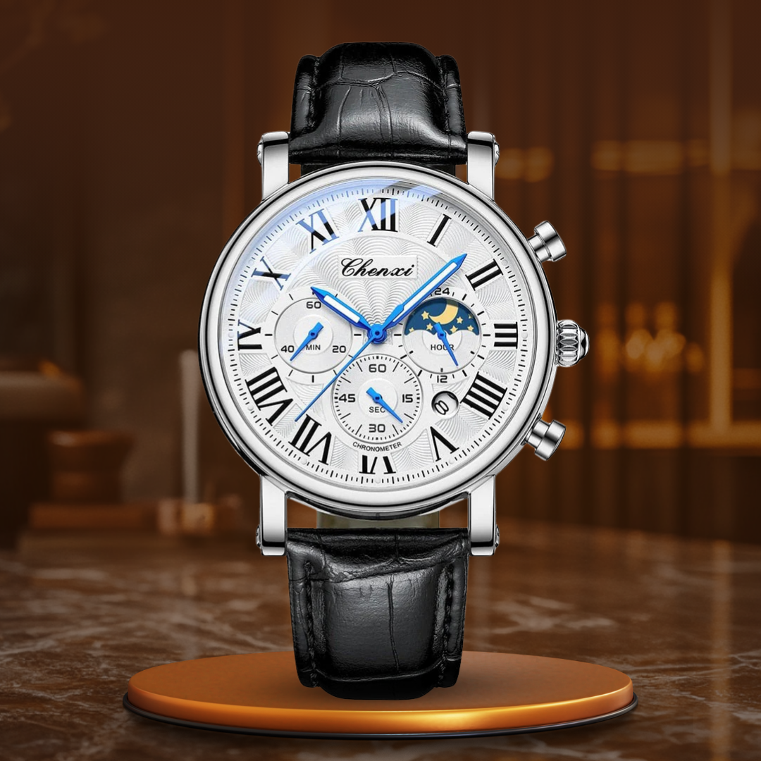 Elegant Quartz Watch with Luxury Leather Strap