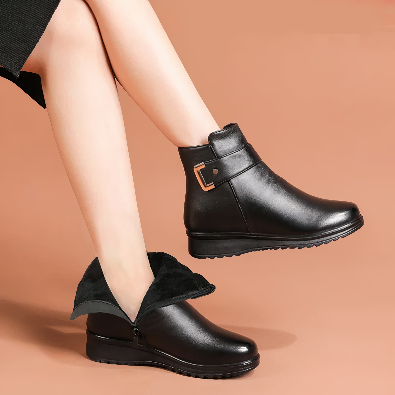 Cozy Women's Ankle Boots with Buckle Strap - Stylish and Comfortable