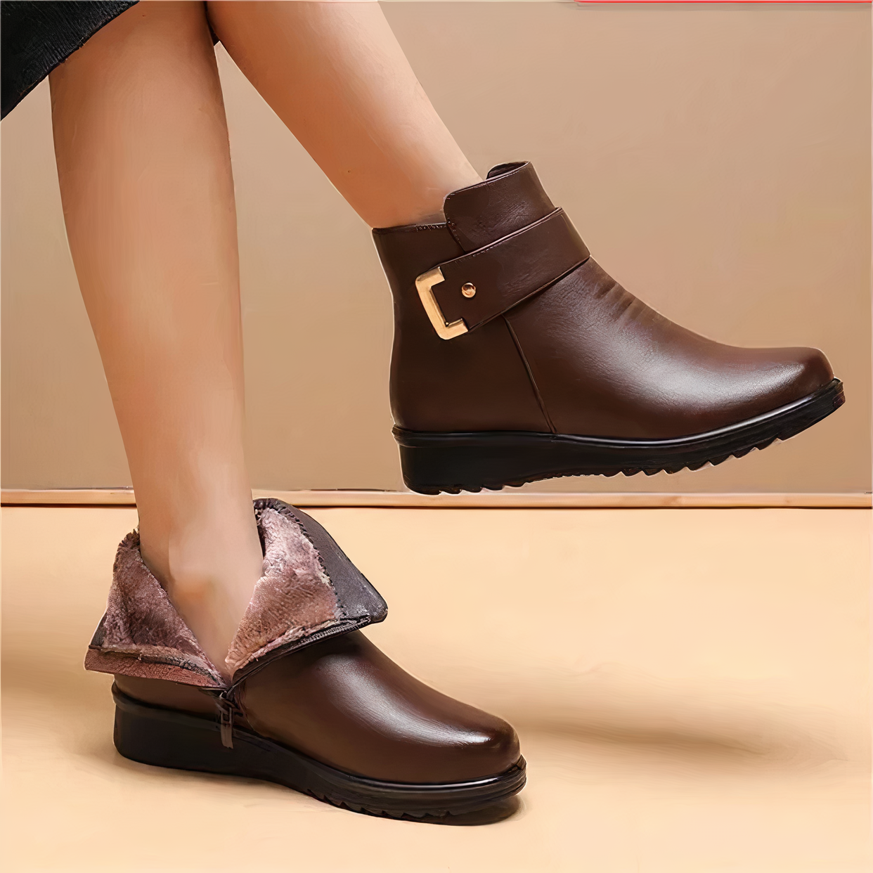 Cozy Women's Ankle Boots with Buckle Strap - Stylish and Comfortable