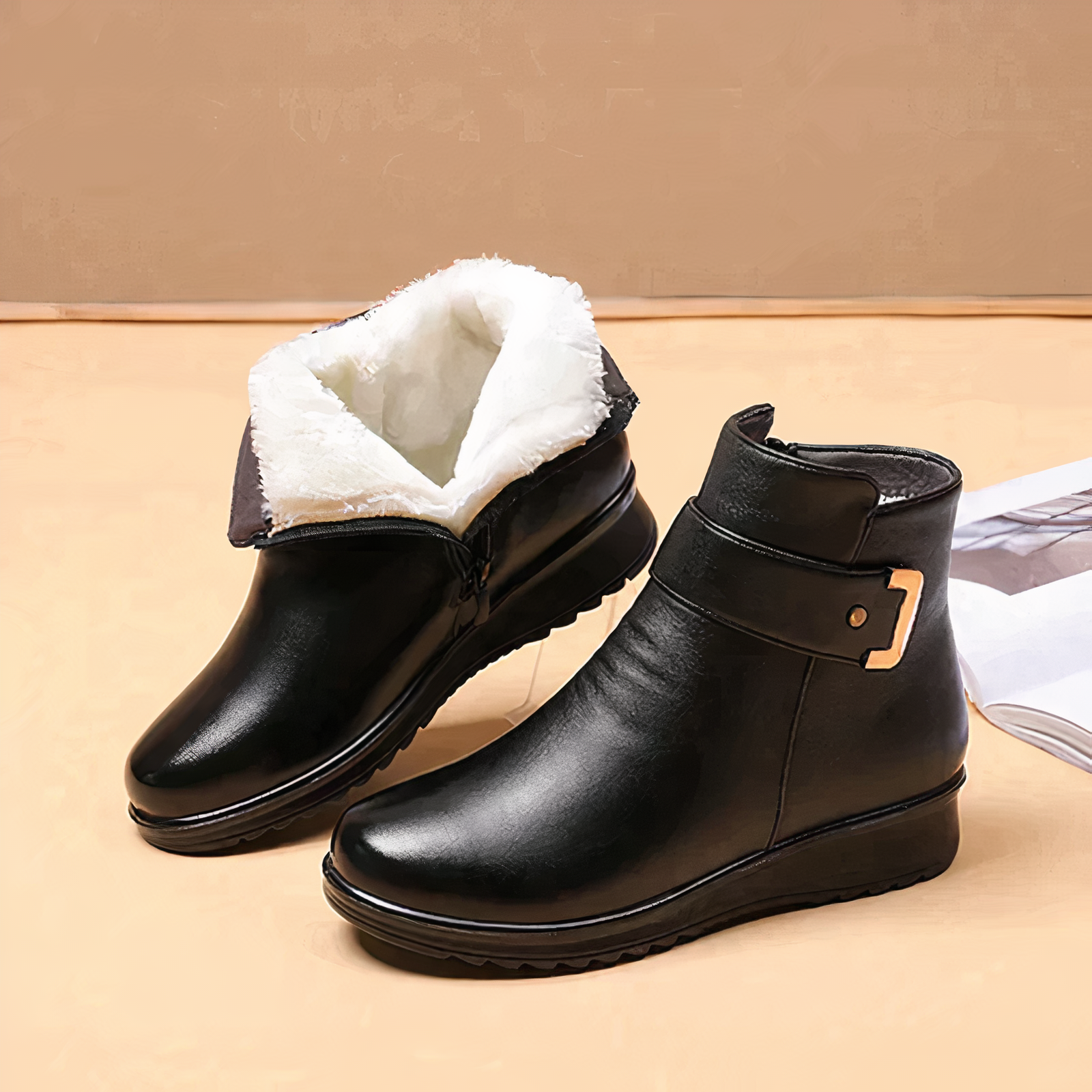 Cozy Women's Ankle Boots with Buckle Strap - Stylish and Comfortable