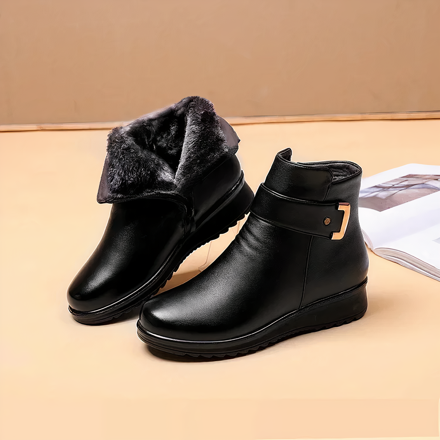 Cozy Women's Ankle Boots with Buckle Strap - Stylish and Comfortable