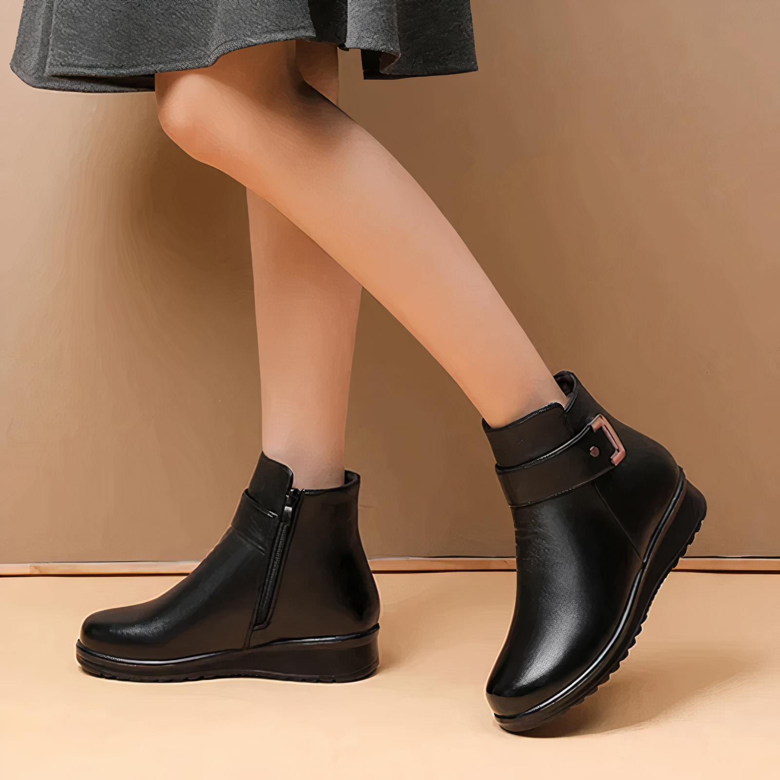 Cozy Women's Ankle Boots with Buckle Strap - Stylish and Comfortable