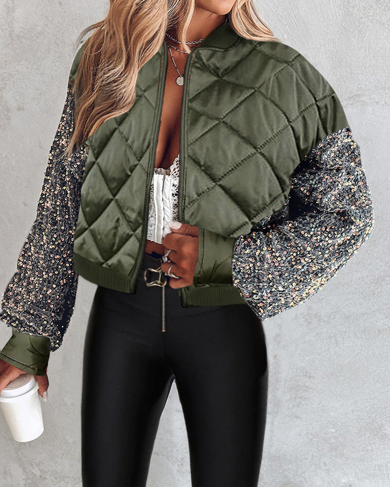 Roxana - Short Quilted Jacket with Elegant Sequin Sleeves