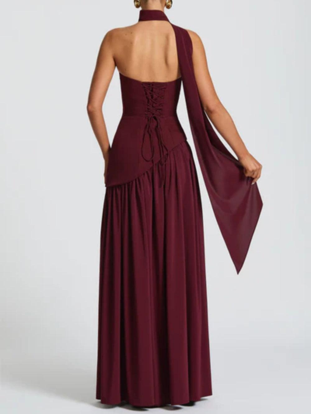 Elegant Maliyah Maxi Dress in alluring Cherry Lacquer design