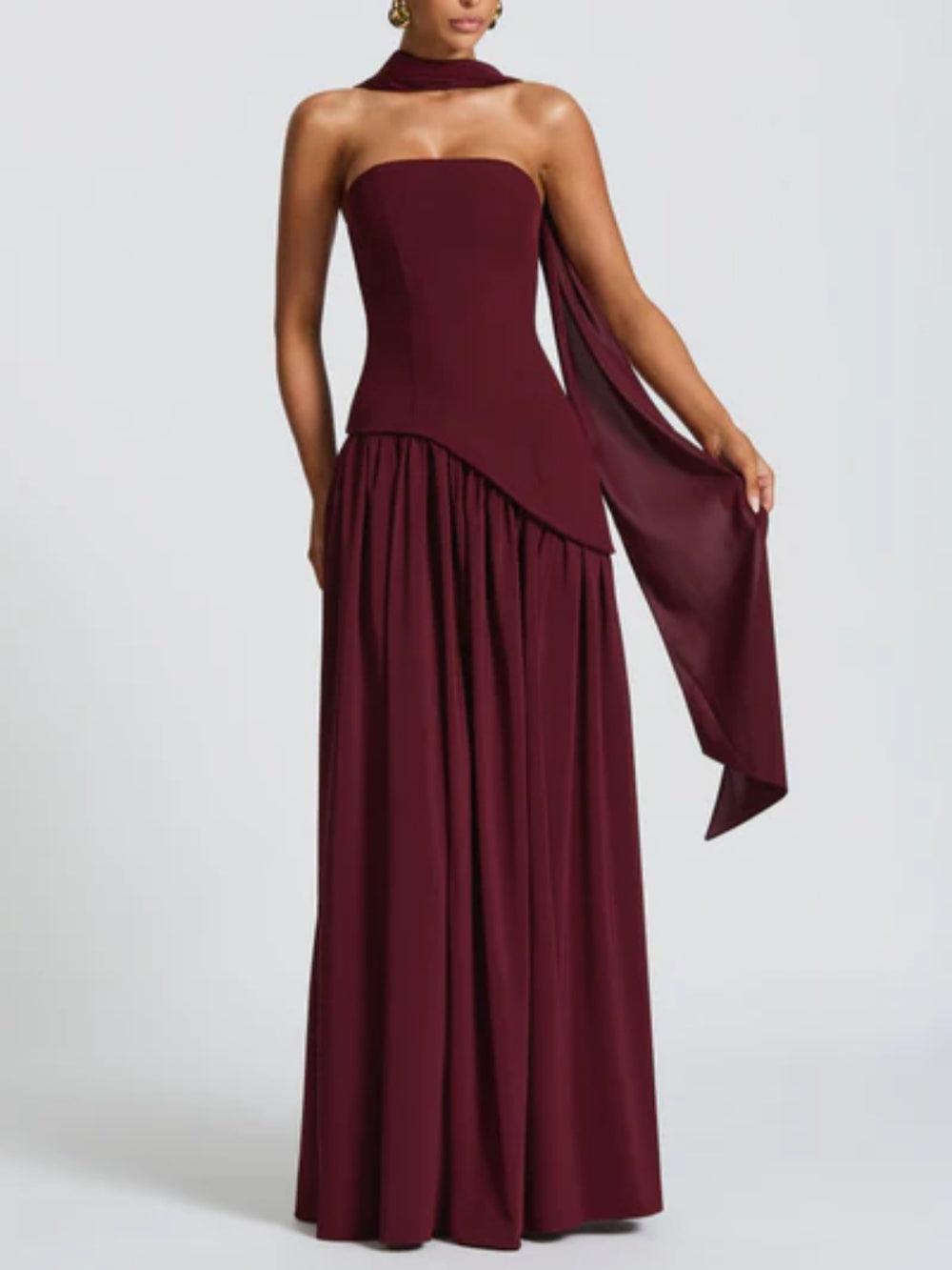 Elegant Maliyah Maxi Dress in alluring Cherry Lacquer design