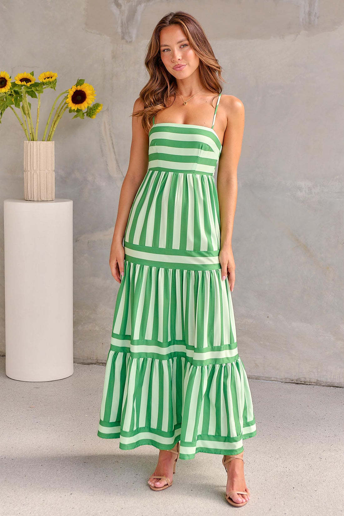 Marisol | Striped Maxi Dress with Straps and Pockets 0