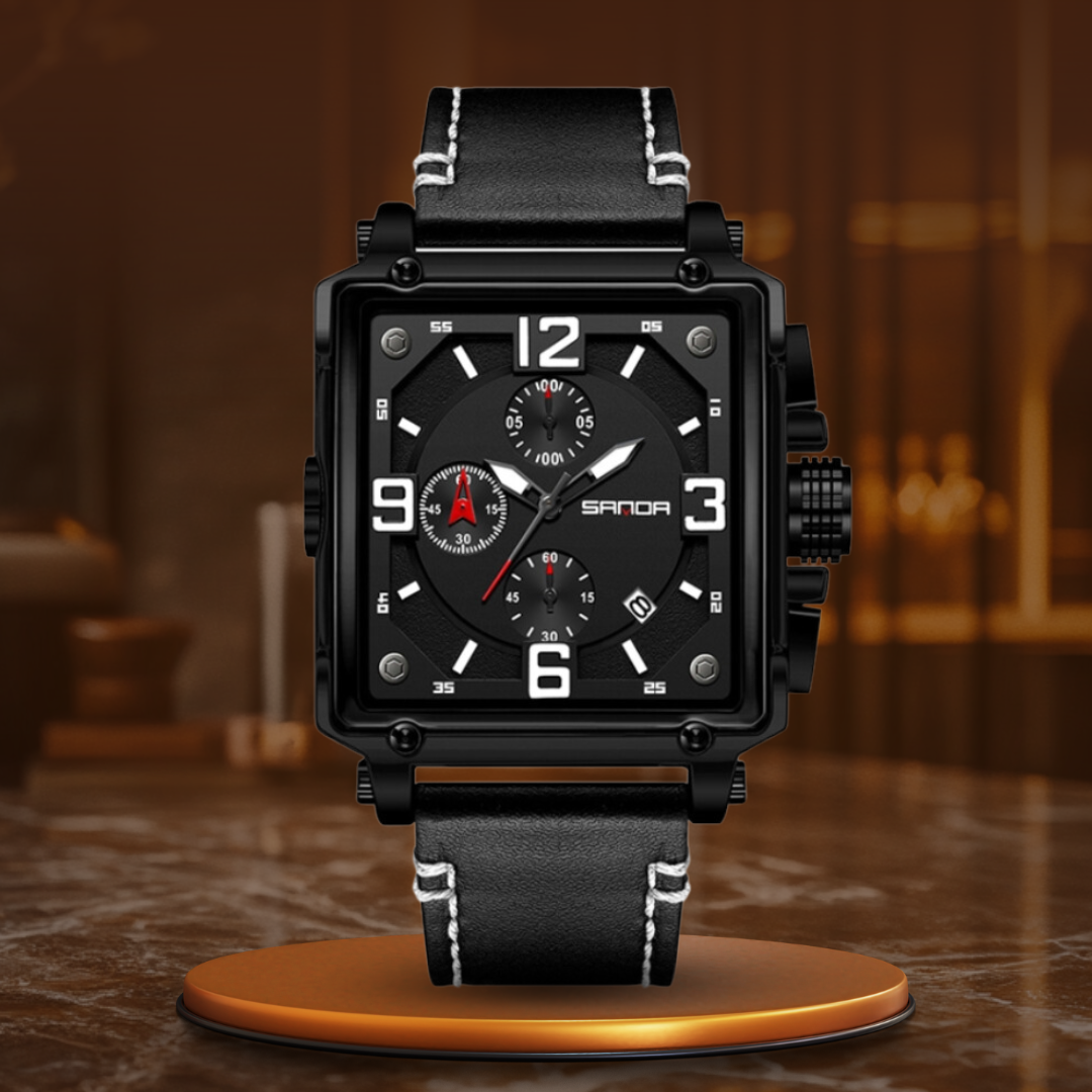 Elegant Leather Tactical Watch for Men with Quartz Movement