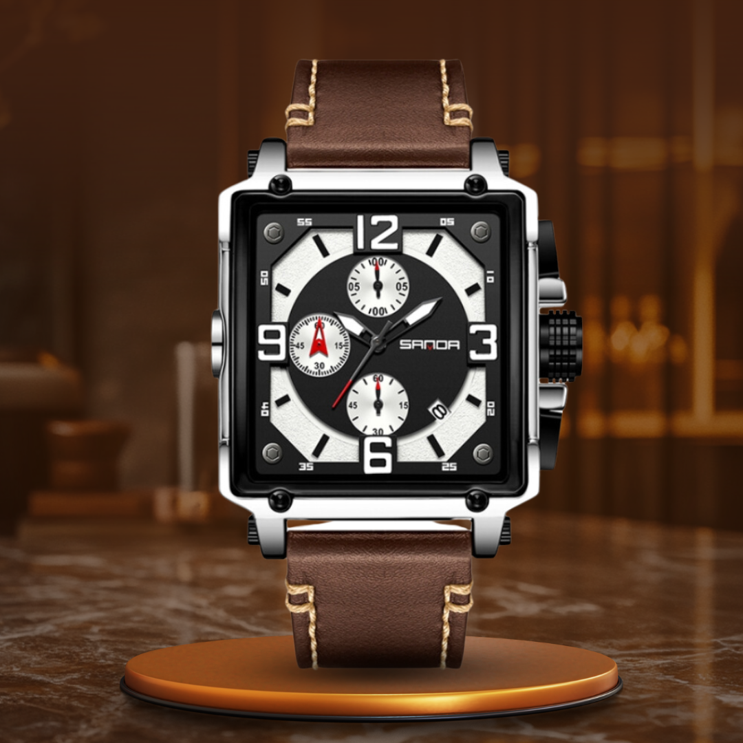 Elegant Leather Tactical Watch for Men with Quartz Movement