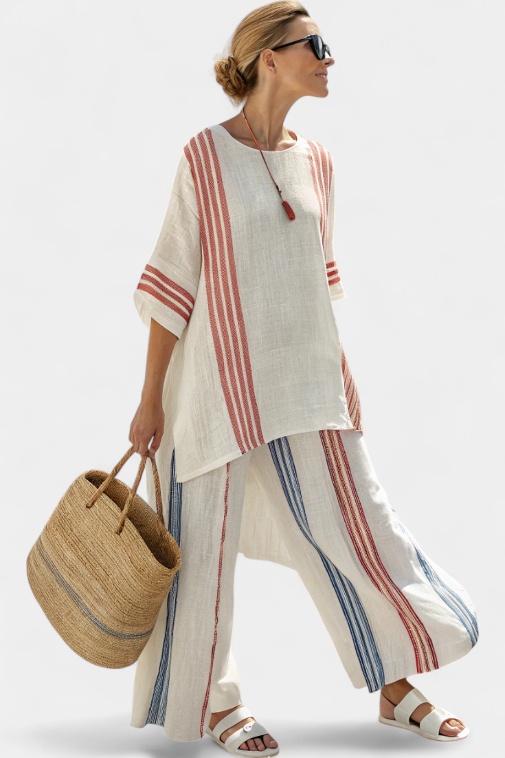 María Bamboo Ethnic Set with Stripes and Wide Cut