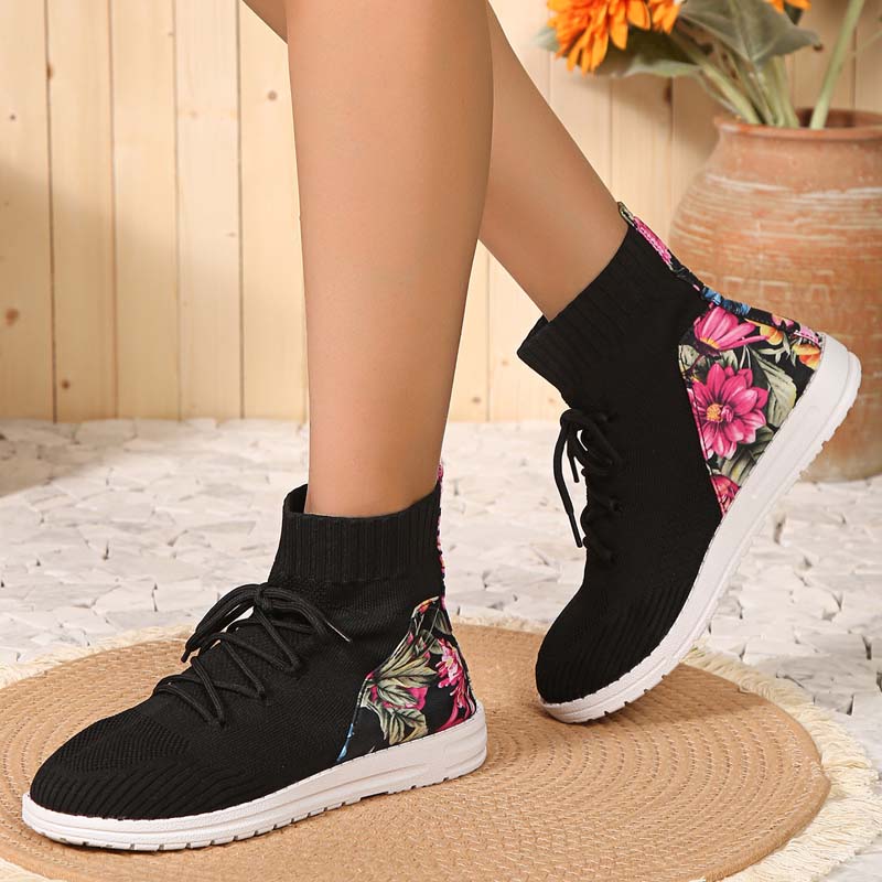 Effortlessly Comfortable Mid-Height Sneakers with a Floral Heel Accent