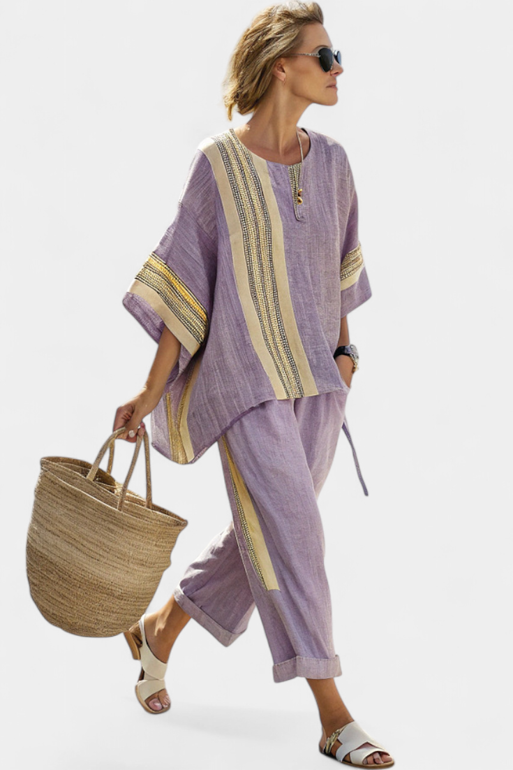 María Bamboo Ethnic Set with Stripes and Wide Cut