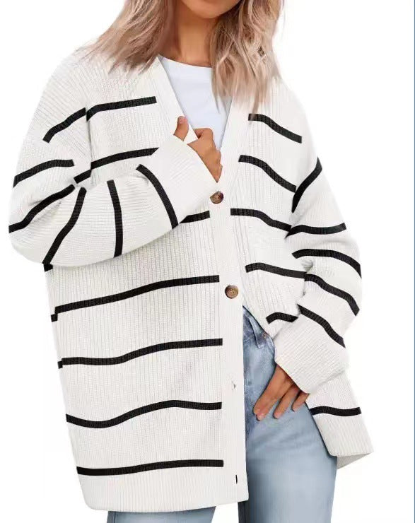 Audrey | Elegant Striped Cardigan with Buttons for Women