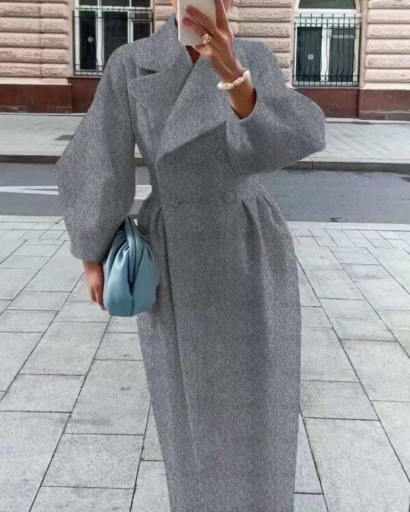 Eva | Elegant Long Women's Coat with Notched Collar