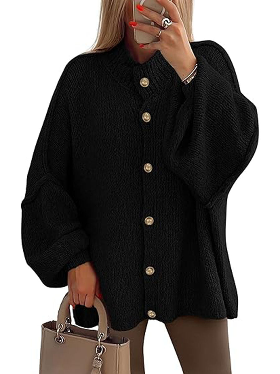 Cozy Button-Down Long-Sleeve Chunky Jacket - Plush Comfort & Warmth