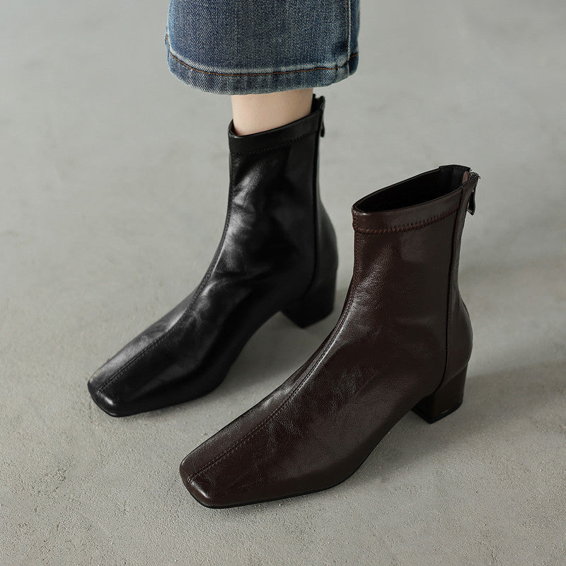 Stylish Minimalist Single Light Ankle Boots with Block Heel