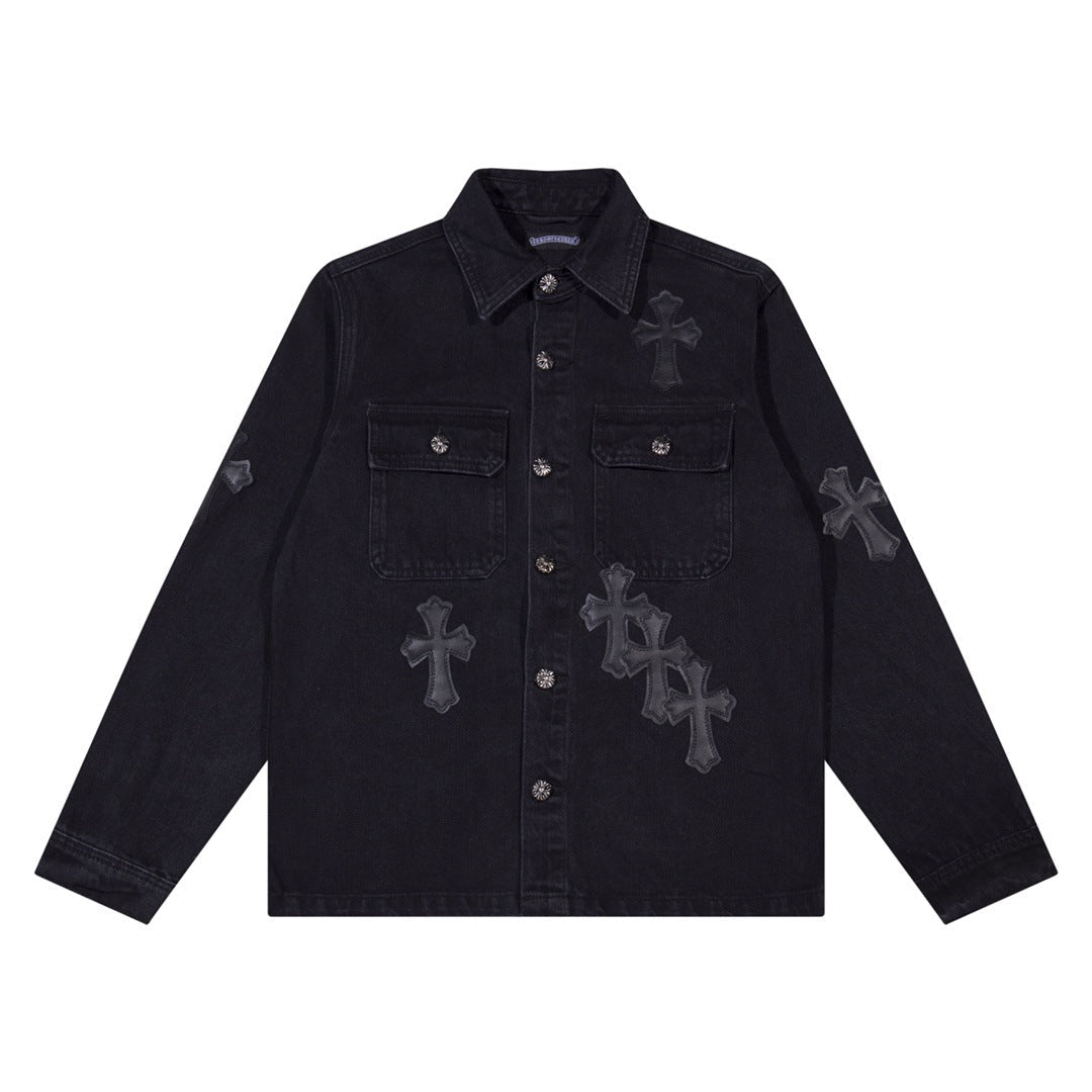 Elegant Denim Jacket with Crossed Patches