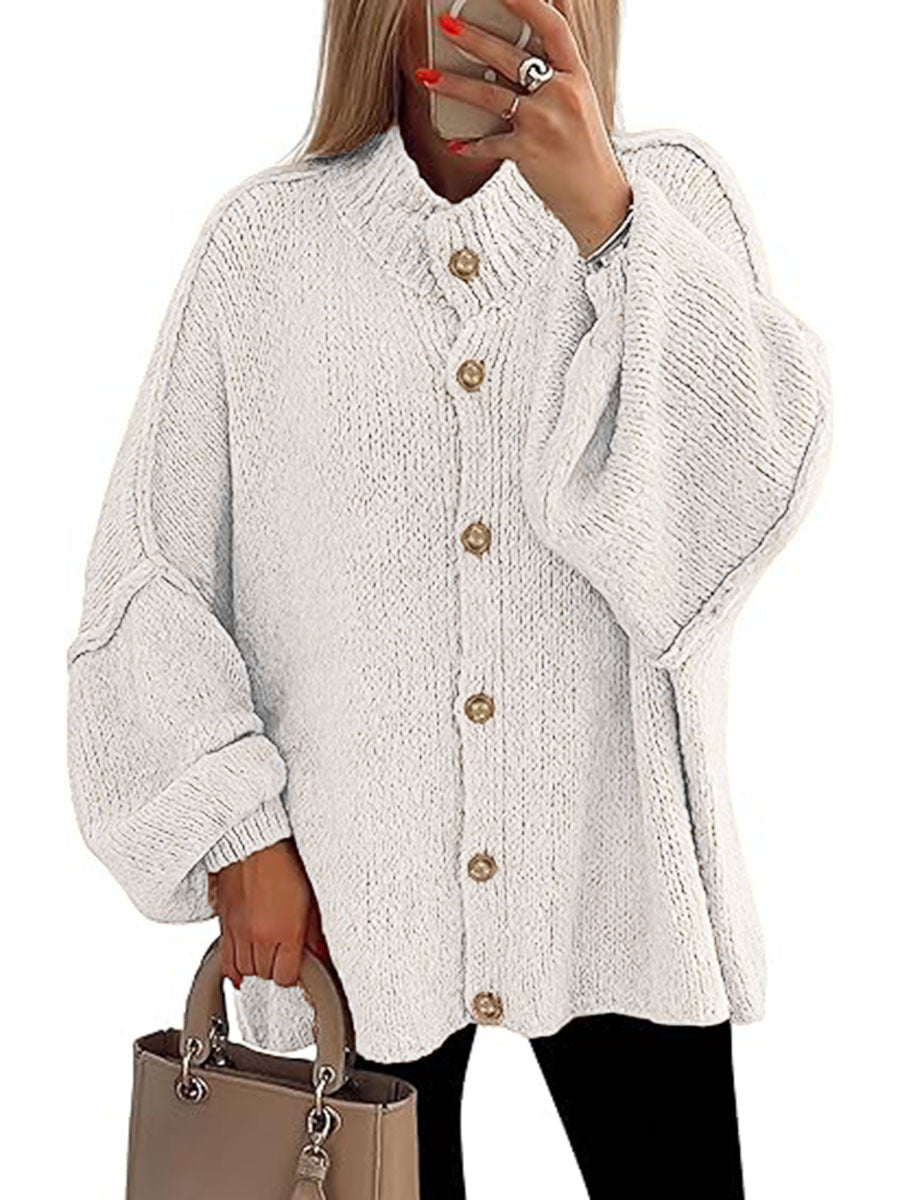 Cozy Button-Down Long-Sleeve Chunky Jacket - Plush Comfort & Warmth